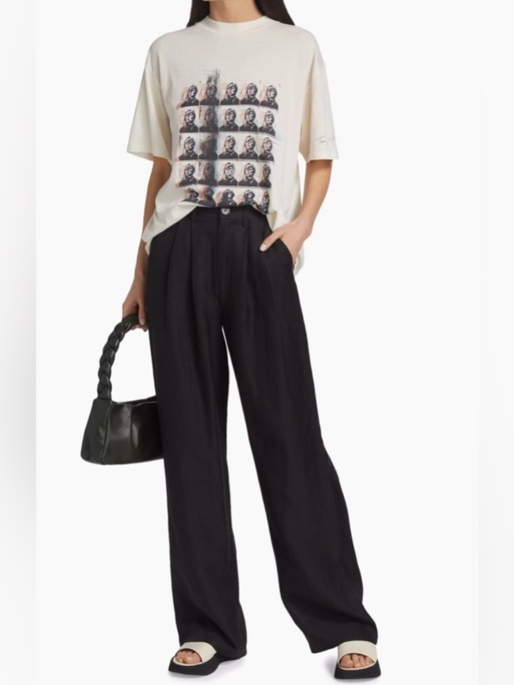 Anine Bing Black Wide-Leg High-Rise Trousers